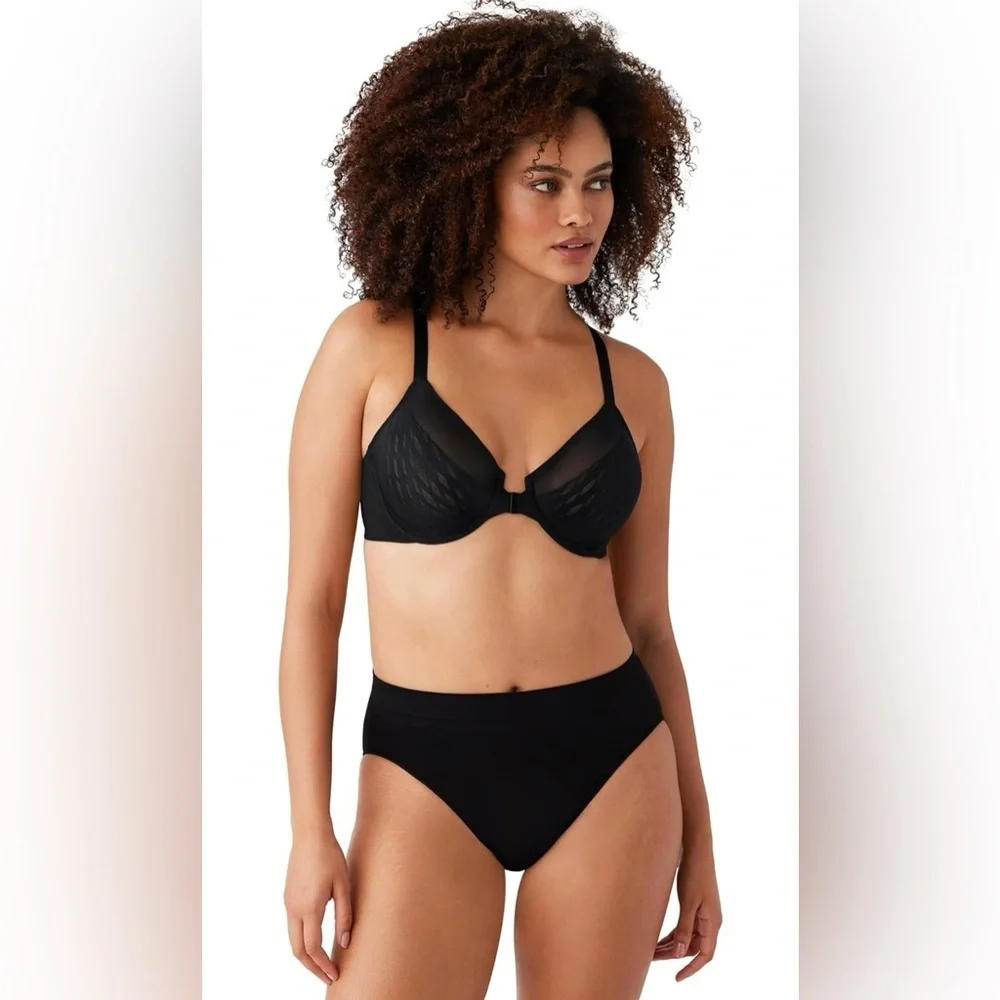 Wacoal Elevated Allure Front Close Underwire Bra Size 38DDD Black Lift 855436